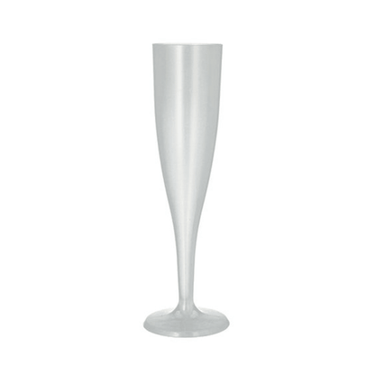 The Starpak 10 reusable stem glasses from Starpak are transparent champagne flutes made of polypropylene with a narrow bowl, long stem, and round base - the perfect unbreakable glasses for any celebration.
