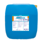 A large blue 30 kg plastic canister with the label "Dr. Schnell PEROTEX OXYGEN cleaning booster for commercial dishwashers, active oxygen" from DR.SCHNELL GmbH & Co. KGaA, with hazard warnings, a yellow cap, and a white label with a symbol.