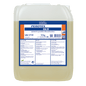 A 12 kg container Dr. Schnell PEROTEX GLS dishwashing detergent for commercial dishwashers from DR.SCHNELL GmbH & Co. KGaA is provided with product information, instructions, and hazard symbols on the front label. The light yellow liquid is visible inside.