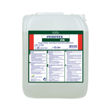 A 10-liter canister Dr. Schnell PEROTEX EK descaler for commercial dishwashers and kitchen hygiene from DR.SCHNELL, with a multicolored German label with product information and instructions on the front.