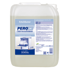 A 5-liter canister Dr. Schnell PERO DEFOAMER from DR.SCHNELL GmbH & Co. KGaA, for kitchen and food hygiene, is labeled for use in dishwashers and contains instructions, warnings, and a picture for the dishwasher.