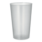 A Starpak reusable plastic cup made of transparent plastic with a smooth surface and slightly conical shape stands upright against a plain white background.