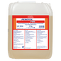 A 14 kg transparent plastic container of Dr. Schnell PEROTEX PUR dish cleaner for commercial dishwashers from DR.SCHNELL GmbH & Co. KGaA, with a label in German listing product details, ingredients, application instructions, and safety warnings.