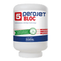 A large white 4-kg cartridge labeled "Dr. Schnell PEROJET BLOC 5 Dish Cleaner for commercial dishwashers, chlorine-containing" shows German text, a green certification symbol, and the logo of DR.SCHNELL GmbH & Co. KGaA.