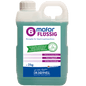 A 2 kg plastic container of DR.SCHNELL GmbH & Co. KGaA's MAFOR LIQUID 6 rinse aid for dishwashers, with a handle and screw cap. The teal-purple label indicates its use as a professional rinse aid for dishwashers.