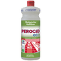 A bottle of Dr. Schnell PEROCID ECO Descaler for Surfaces from DR.SCHNELL GmbH & Co. KGaA, with a green-white label with certifications, red kitchen motif, red cap, and blue "100% recycled" mark on top.