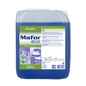 A 20 kg plastic container with Dr. Schnell MAFOR ECO rinse aid for dishwashers from DR.SCHNELL GmbH & Co. KGaA, an environmentally friendly blue rinse aid with a label showing dishes and eco-symbols, indicating streak-free results in dishwashers.