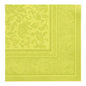 The green, square paper napkin from the PAPSTAR "ROYAL Collection" (40 x 40 cm, 1/4 folded) of the PAPSTAR GmbH shows an ornate paisley pattern and a decorative border with floral and leaf motifs.