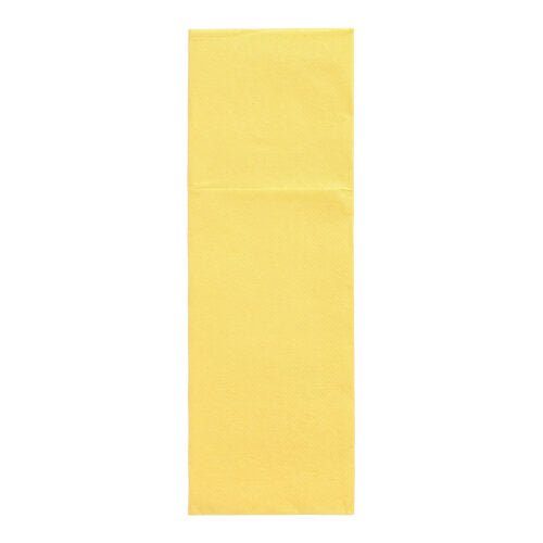 A rectangular yellow paper napkin from the PAPSTAR 50 napkins "DAILY Collection" (48 cm x 30 cm, cutlery fold) from PAPSTAR GmbH, unfolded and presented on a white background.
