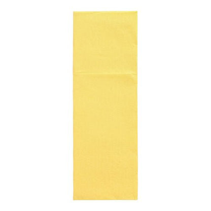 A rectangular yellow paper napkin from the PAPSTAR 50 napkins "DAILY Collection" (48 cm x 30 cm, cutlery fold) from PAPSTAR GmbH, unfolded and presented on a white background.