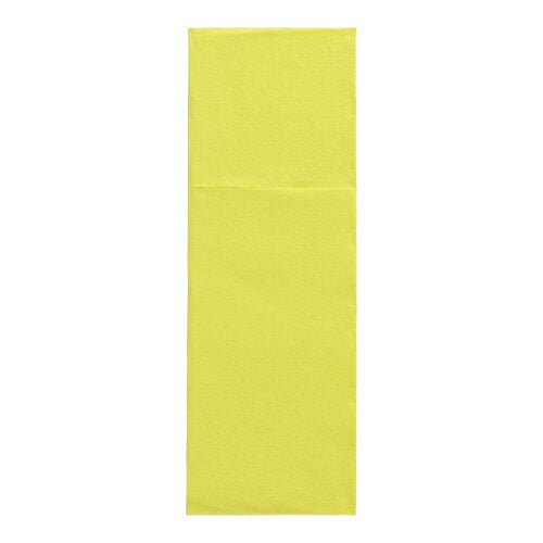 A single yellow rectangular napkin from the PAPSTAR 50 napkins "DAILY Collection" (48 x 30 cm, cutlery fold) by PAPSTAR GmbH is depicted vertically on a white background and appears smooth with a slight top fold.