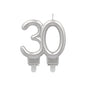 A silver PAPSTAR anniversary candle with holder 7 cm from PAPSTAR GmbH, in the shape of the number 30 with two small white bases and a wick - ideal for anniversary celebrations.