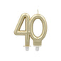 The PAPSTAR anniversary candles with holder 7 cm "gold" from PAPSTAR GmbH have golden candles in the shape of "40" with connected digits and two white holders for cakes - ideal birthday candles for anniversary celebrations.