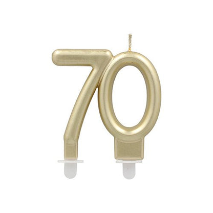 The PAPSTAR GmbH anniversary candles with holder 7 cm "gold" is a gold-colored candle with a holder, ideal for birthdays or milestone celebrations.