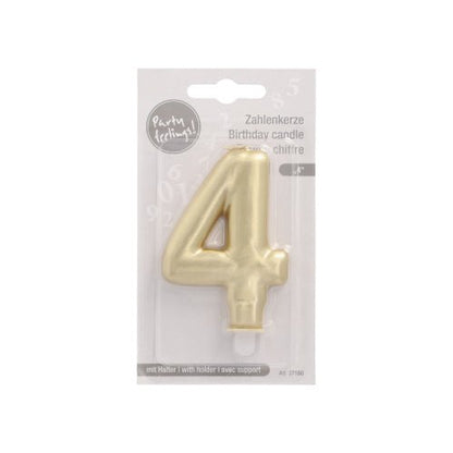 The PAPSTAR GmbH number candle with holder 7 cm "gold" is a gold-colored number candle in plastic packaging, labeled "birthday candle with holder." Ideal for festive party decorations and celebrations.