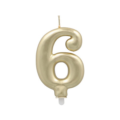 The PAPSTAR GmbH number candle with holder 7 cm "gold" is a golden number candle with a white wick and base, perfect for any birthday cake.
