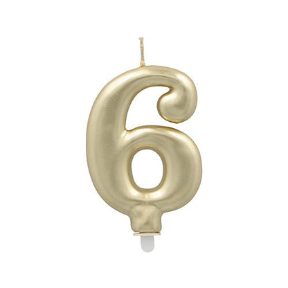 The PAPSTAR GmbH number candle with holder 7 cm "gold" is a golden number candle with a white wick and base, perfect for any birthday cake.