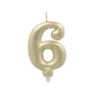 The PAPSTAR GmbH number candle with holder 7 cm "gold" is a golden number candle with a white wick and base, perfect for any birthday cake.