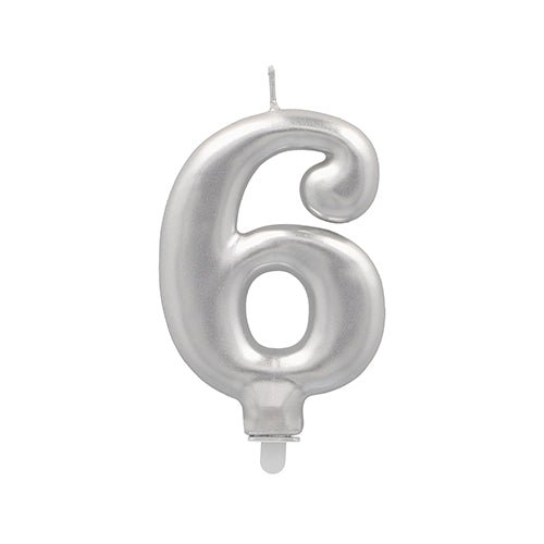 The PAPSTAR GmbH number candle with holder 7 cm "silver" is a metallic silver number candle - ideal for birthdays and special celebrations.