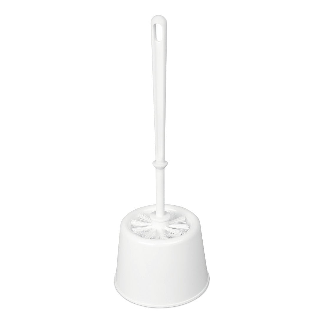 The Nölle Profi Brush toilet set (Ø 75 mm) with white PP bristles and black dirt zone stands in the holder - perfect for hygienic toilet cleaning. From Nölle Profi Brush Brushes & Brush Technology e.K.