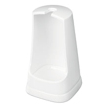 A white plastic stand with an open front and a hole at the top for storing the Nölle Profi Brush WC brush round head 38 cm (PPN bristles), by Nölle Profi Brush Bürsten- & Pinseltechnik e.K., or similar accessories.