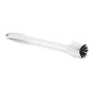The Nölle Profi Brush Drain Plunger (Ø 140 mm, 35 cm, TPE) from Nölle Profi Brush Brush & Paintbrush Technology e.K. is a white dish brush made of plastic with a long handle and a round head with white and black bristles on a solid-colored base.