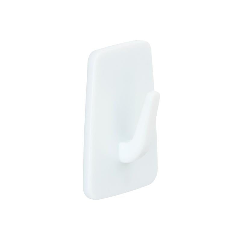 The 3M Deutschland GmbH Command™ Mini-Hook, 17066, is a white plastic adhesive hook with a rectangular backing plate and a single angled hook, ideal for small spaces, depicted on a plain white background.