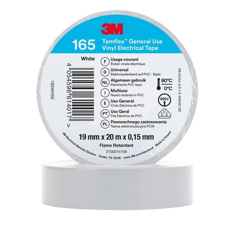 3M™ Temflex™ Vinyl Insulating Tape 165, White - Electrical Insulating Tape