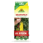 A rectangular box of Neudorff Shop Gelbtafeln (small format) shows a hand placing a yellow sticky trap between tomatoes. The 21-piece pack controls whiteflies and fungus gnats and is suitable for organic farming.