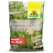Azet Bamboo & Ornamental Grass Fertilizer from Neudorff Shop: 1.75 kg for grasses in the garden, organic ingredients, covers 35 m². The green-yellow packaging with grass and bamboo motif makes application particularly easy.