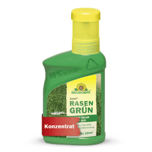 Azet LawnGreen from Neudorff Shop comes in a green plastic bottle (90% recycled), yellow cap, grass image, and is a lawn care concentrate for 10 m², promising lush green grass in just 4 days.