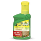 On a green plastic bottle of Neudorff Shop Azet Universal Liquid Fertilizer with a yellow cap, labeled "For all plants" and "100% organic vegan", vegetables and flowers are depicted, emphasizing the balanced nutrient ratio.
