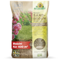 A 20-kg bag of Neudorff Shop Bentonite Sand Soil Improver stands upright; the packaging shows grass, flowers, and highlights "clay minerals," "improve sandy soil," and "store nutrients." Covers up to 400 m².