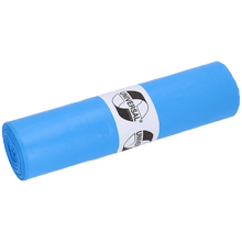 A roll of DEISS 40104 garbage bags from EMIL DEISS KG, 630x800x0.023 mm, blue, roll with 50 pieces. White label shows "UNIVERSAL" and black-and-white logo. Practical as garbage bags for versatile disposal.