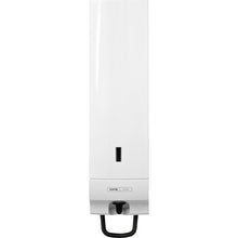 The CWS ParadiseLine Foam Soap Dispenser Foam Universal including White Panel is a wall-mounted dispenser with a black button and a viewing window for fill level indication - ideal for hygienic washrooms.