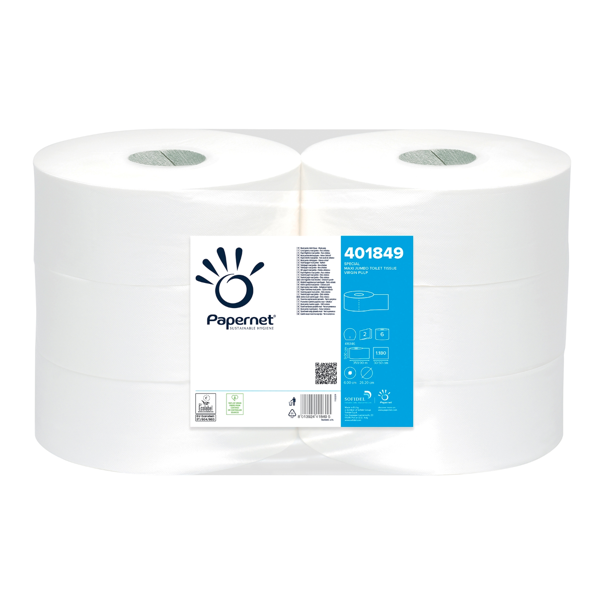 Papernet Maxi, 2 lg pulp, 360m, Ø roll 26.20cm, 1180 sheets. SPECIAL White ECO | Carton (1 pack)
