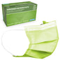 A green ARNOMED MOUTH PROTECTION TYPE IIR surgical mask with rubber bands from ARNOWA GmbH is in front of a green and white box indicating 50 pieces per pack.