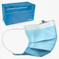 Behind a single light blue disposable mask with white elastic ear loops stands a blue box labeled "ARNOMED MOUTH PROTECTION TYPE IIR surgical mask with rubber bands Type IIR" from ARNOWA GmbH, with a mask image and German text.