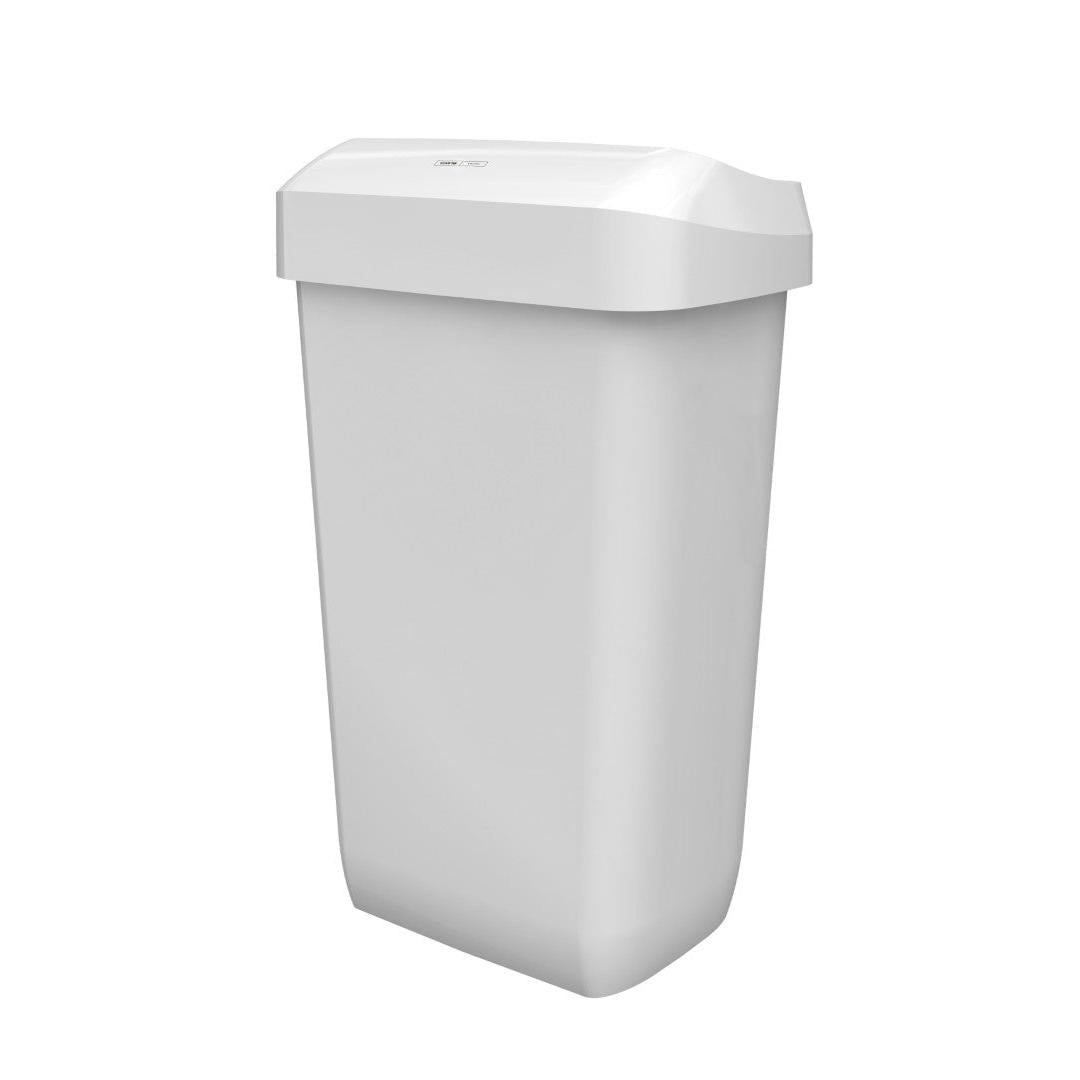 The CWS ParadiseLine waste container Paper Bin (White, 23 l) is characterized by a modern, minimalist design with smooth edges and a closed lid. The white, rectangular plastic container from CWS is depicted against a plain white background.
