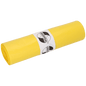 A roll of DEISS garbage bags 575x1000x0.018 mm made of HDPE 50 l from EMIL DEISS KG (GmbH + Co.), yellow bags with a white label and black "Universal" logo on a white background.