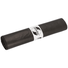 Rolled-up gray DEISS 44008 garbage bags (650x650x0.02 mm, 50 pieces/roll) from EMIL DEISS KG, with a durable roll and a white "UNIVERSAL" label with a recycling symbol in the center.
