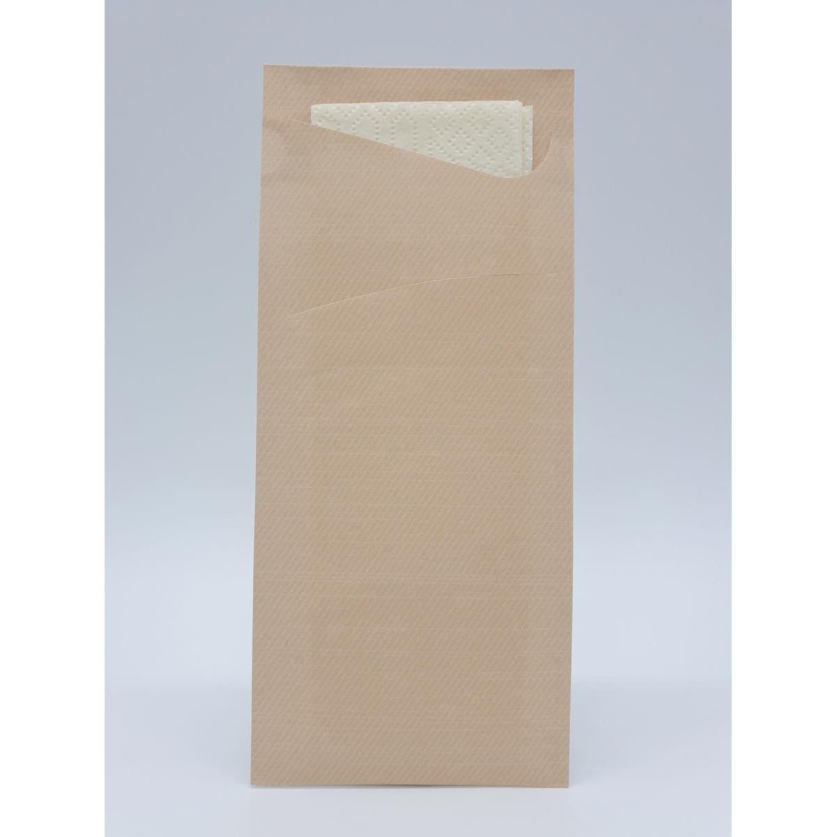 A single Sacchetto Zelltuch 190 x 85 mm by Duni GmbH stands upright with a folded napkin partially visible protruding from the top pocket, against a plain light background.