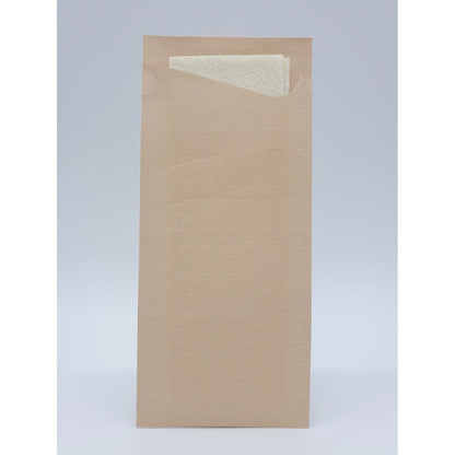 A single Sacchetto Zelltuch 190 x 85 mm by Duni GmbH stands upright with a folded napkin partially visible protruding from the top pocket, against a plain light background.