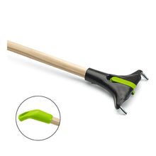 Close-up of the Nölle Profi Brush BECOnnect wooden handle, Ø 23.5 mm from Nölle Profi Brush Bürsten- & Pinseltechnik e.K., with a black-green clamp and an insert showing the angled BECOnnect technology handle.