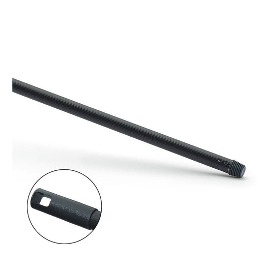 A black Nölle Profi Brush metal handle coated with plastic with a thread from Nölle Profi Brush Brush & Paintbrush Technology e.K.; the application highlights the metal tip with a thread and a rectangular hole for hanging.