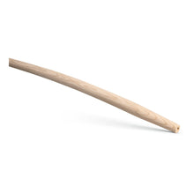 The Nölle Profi Brush manure fork handle, bent (36x130 cm) made of ash wood, from Nölle Profi Brush Bürsten- & Pinseltechnik e.K., is a smooth, curved wooden handle with a slightly tapered end and a round opening for a manure fork.