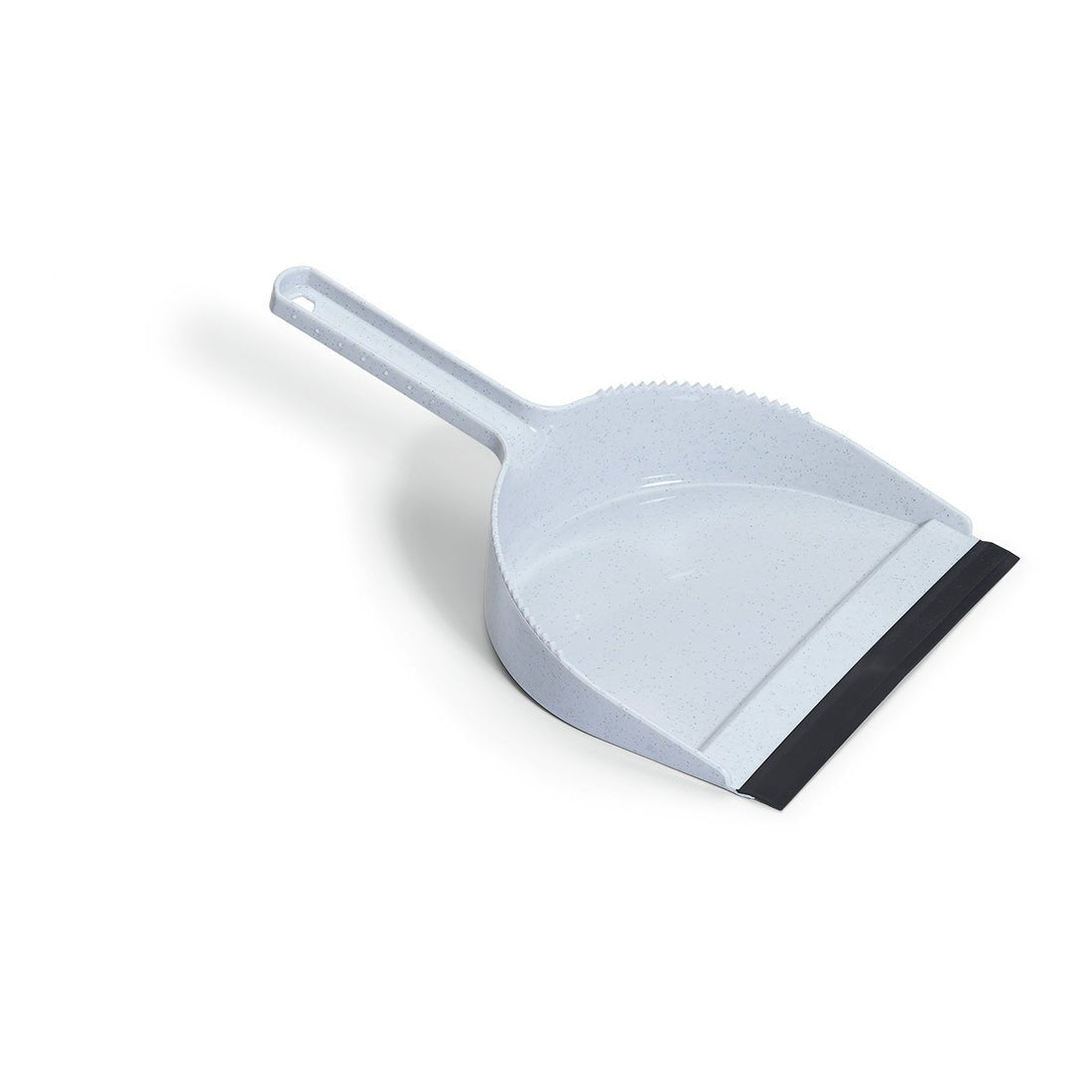 The light gray Nölle Profi Brush dustpan made of plastic (35 x 22 cm, sturdy, 1 piece) from Nölle Profi Brush Bürsten- & Pinseltechnik e.K. has a handle, a sawtooth edge, and a black rubber strip on the front edge.