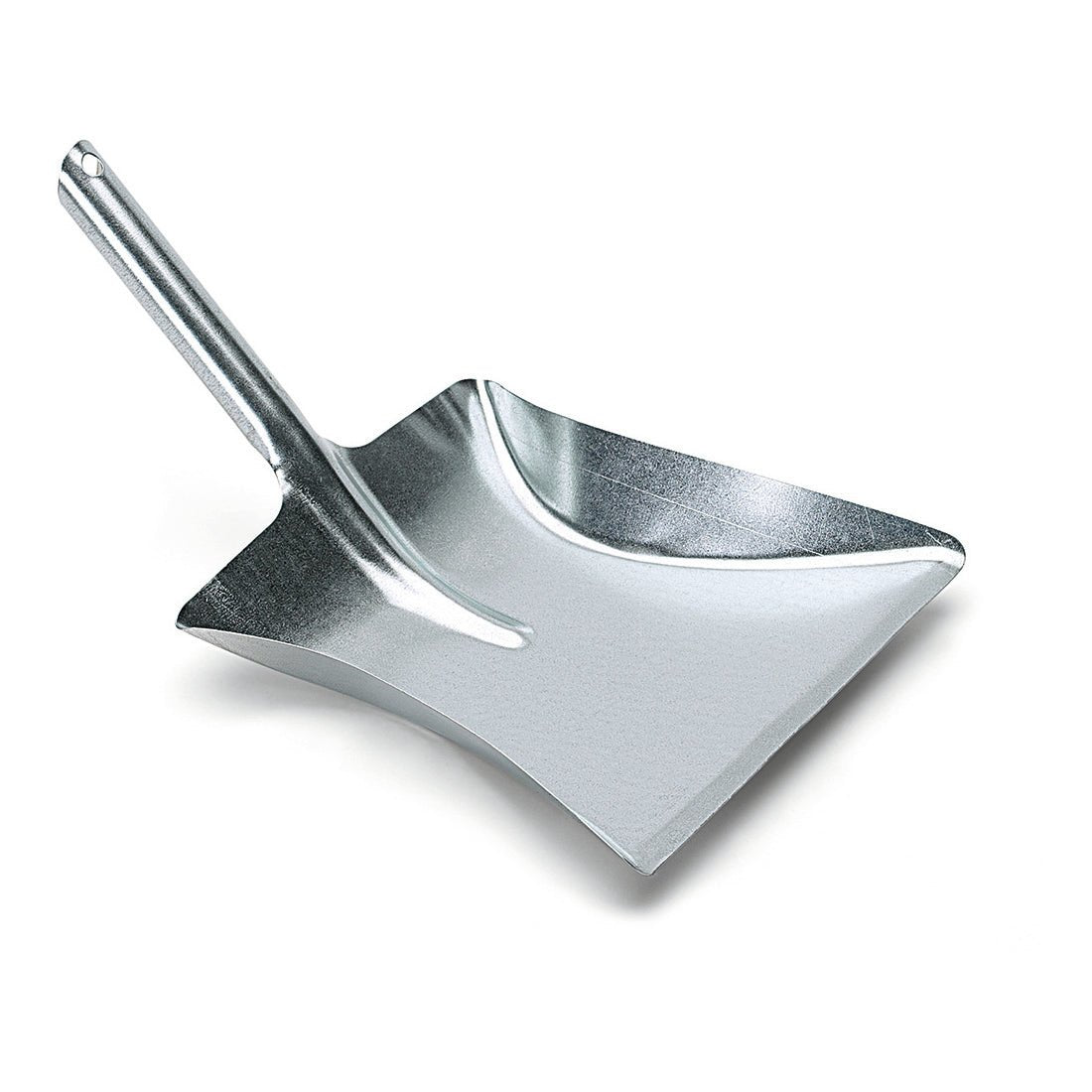 The Nölle Profi Brush Dustpan Metal Galvanized (39x24 cm, Wooden Handle) from Nölle Profi Brush Brushes & Paintbrush Technology e.K. has a short, angled handle, raised edges, and a hanging hole - depicted on a simple white background.