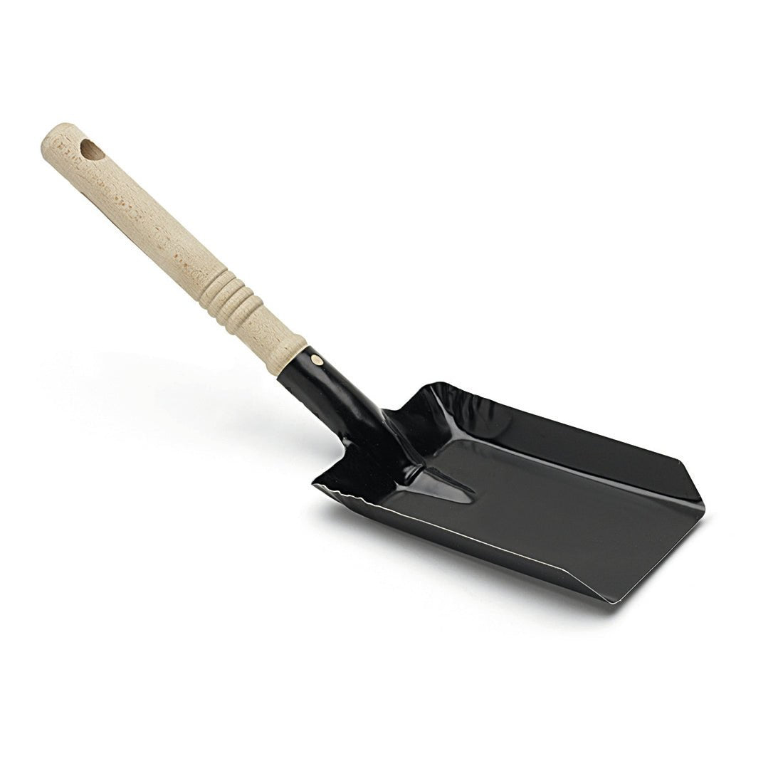 The Nölle Profi Brush coal shovel has a black lacquered metal blade measuring 38x11 cm and a light wooden handle, depicted against a plain white background. Brand: Nölle Profi Brush Bürsten- & Pinseltechnik e.K.