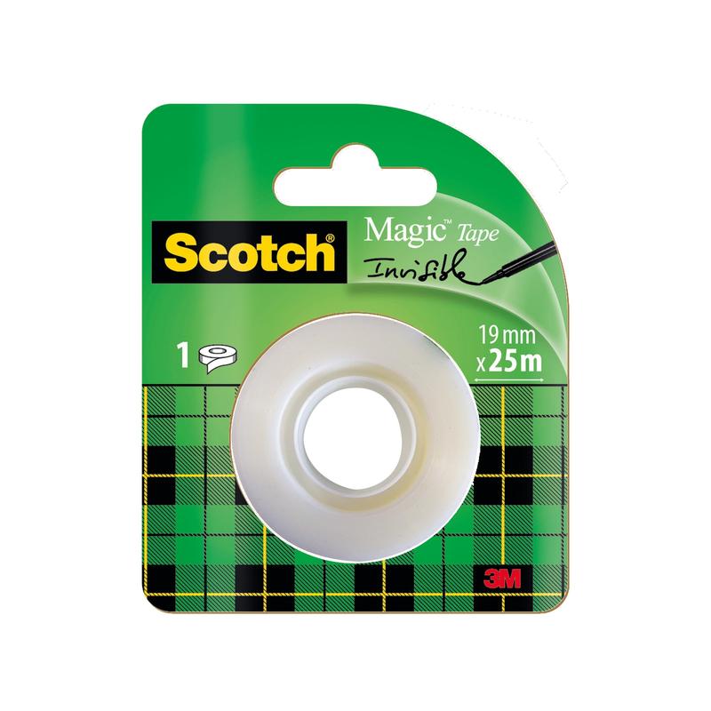 A refill pack of Scotch® Magic™ Invisible Tape from 3M Deutschland GmbH with one roll (19 mm x 25 m) of invisible tape.